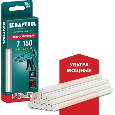 Прозрачные, ультрамощные клеевые стержни (06837-16) KRAFTOOL Ultra Power, 7 х 150 мм, 16 шт, 06837-16
