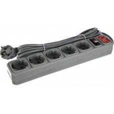 Сетевой фильтр ПВС 3х0,75 5роз. 3м 10А ЧЕРНЫЙ, земля, выкл. E1M 901418 1-2.SALE 901418