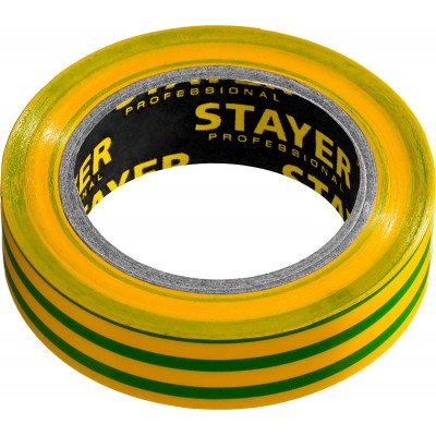 Изолента ПВХ, 5000 В, 15мм х 10м, желто-зеленая STAYER Master 12291-S-15-10